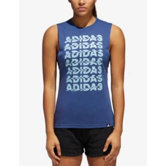 NEW Adidas Women’s Size XL Wavy Logo Blue Tank Top - Picture 1 of 4